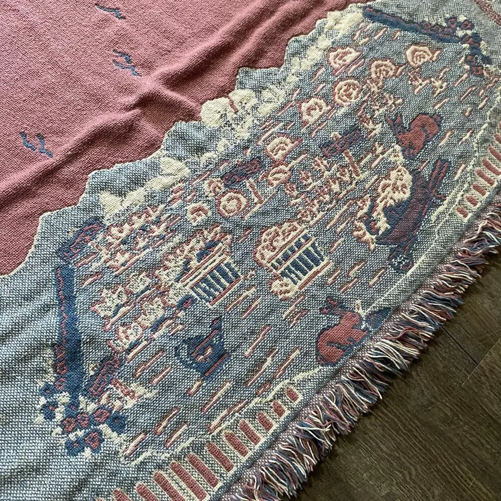 Tapestry Blanket Farm House Animals Pastel Colors 4ft by 5.8ft